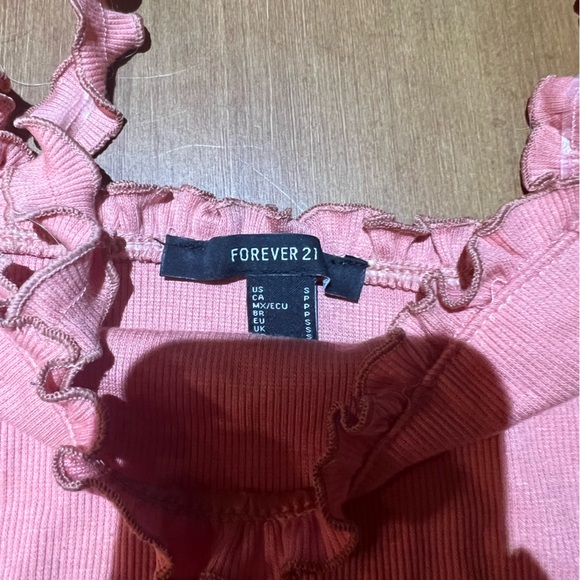 Pink ribbed tank with ruffles straps - Picture 4 of 7